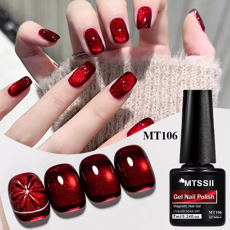 Mtssii Magnetisches Cat Eye UV Gel Nagellack Set, Rot Grün, 7 Stück - Bild 6