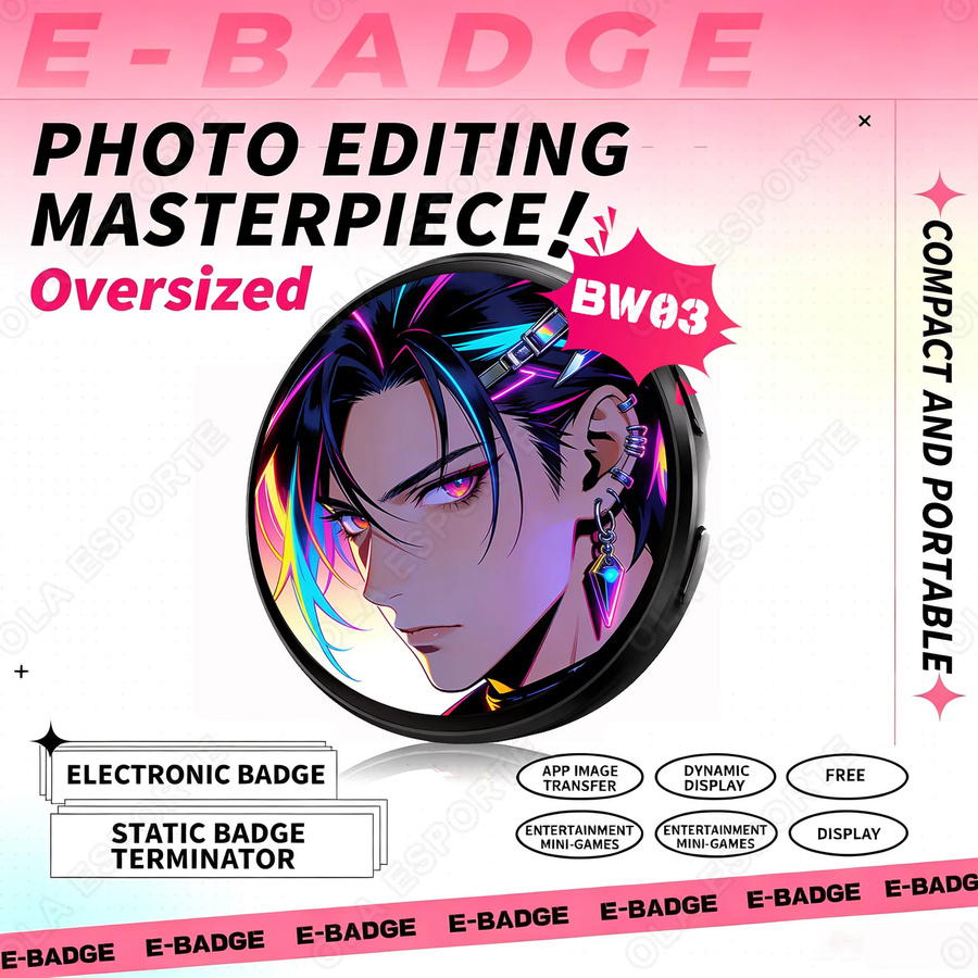 Ola Esporte Anime E-Badge Display Pin – Dynamisches elektronisches Smart-Cyber-Abzeichen in Schwarz und Multicolour - Bild 2