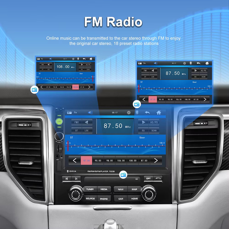 Podofo 2 DIN Auto-MP5-Player mit 7 Zoll Display, 1080P Mirror Link, Bluetooth und farbiger Hintergrundbeleuchtung in Schwarz - Bild 7