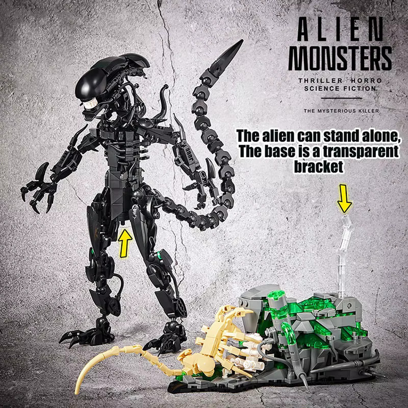 BXA Kreatives MOC Alien Monster Bausteine Set in Schwarz mit Werkzeug für Kinder und Erwachsene - Bild 3