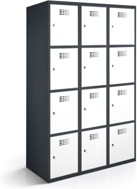 rotstahl Fächerschrank mit 12 Fächern (3x4), Korpus Anthrazitgrau und Türen Weiß, B/T/H: 120 x 50 x 180 cm - Bild 1