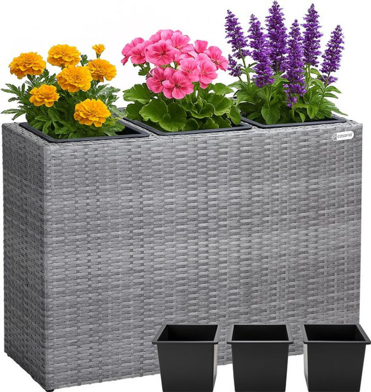 CASARIA® Polyrattan Blumentopf Grau, rechteckig, B/T/H: 83 x 30,5 x 60 cm - Bild 1