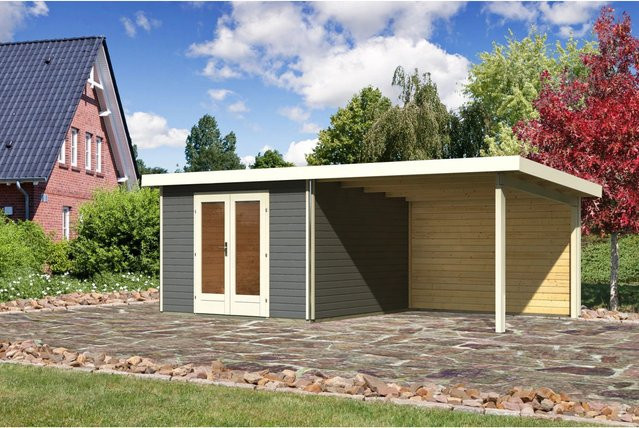 Karibu Holz-Gartenhaus Norrköping mit Pultdach in Terragrau, B/T: 305 x 305 cm - Bild 1