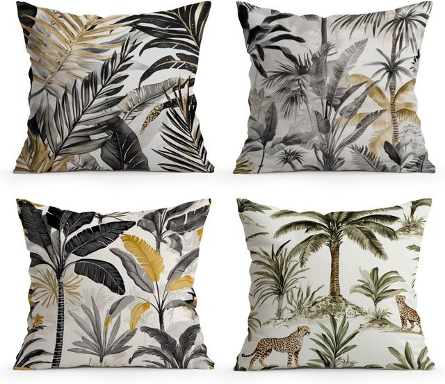JMG Clothing Zierkissenbezug mit tropischem Dschungelmuster aus Polyester, Grau/Mehrfarbig, B/T/H: 45 x 45 x 0 cm - Bild 1