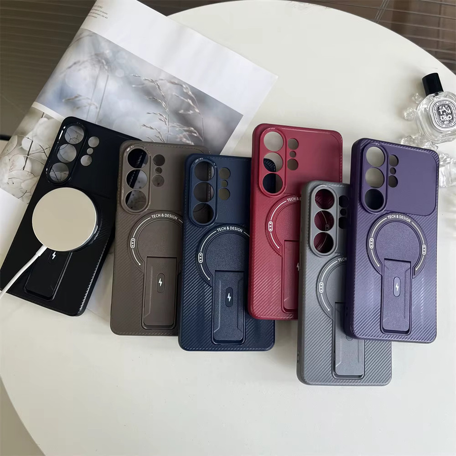 Magnetische Schutzhülle mit faltbarem Ständer in Kohlefaser-Textur für Samsung Galaxy S26 Ultra S25 Edge S24 S23 FE A55 A54 A07 A06 A36 A05 5G in Braun - Bild 2