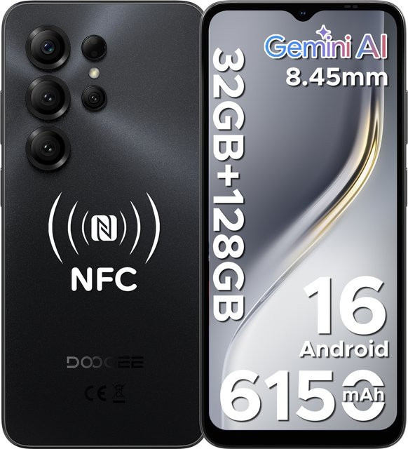 DOOGEE Note56X Pro Smartphone in Schwarz mit Android 16, Gemini AI, 6,56 Zoll Bildschirm und 6150mAh Akku - Bild 1