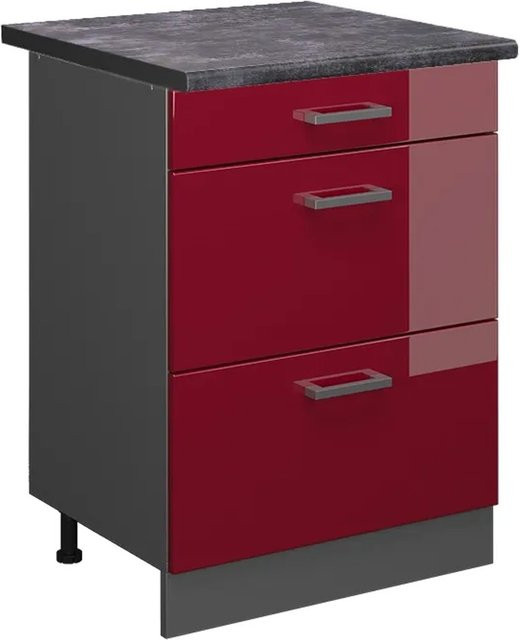 Vicco Küchenunterschrank R-Line in Bordeaux Hochglanz und Anthrazit mit Schubladen, Breite: 60 cm, Höhe: 81,6 cm, Tiefe: 60 cm - Bild 1