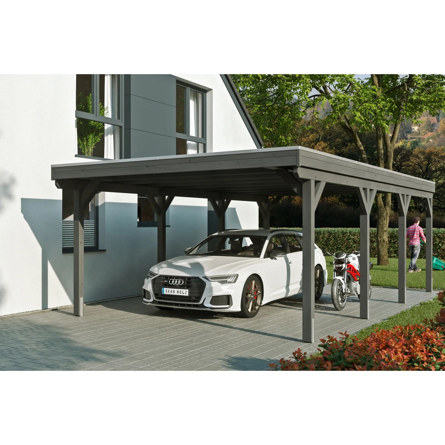 Skan Holz Carport Grunewald aus Fichten-Leimholz mit Aluminiumdach in Grau, B: 427 cm, T: 796 cm, H: 251 cm - Bild 2