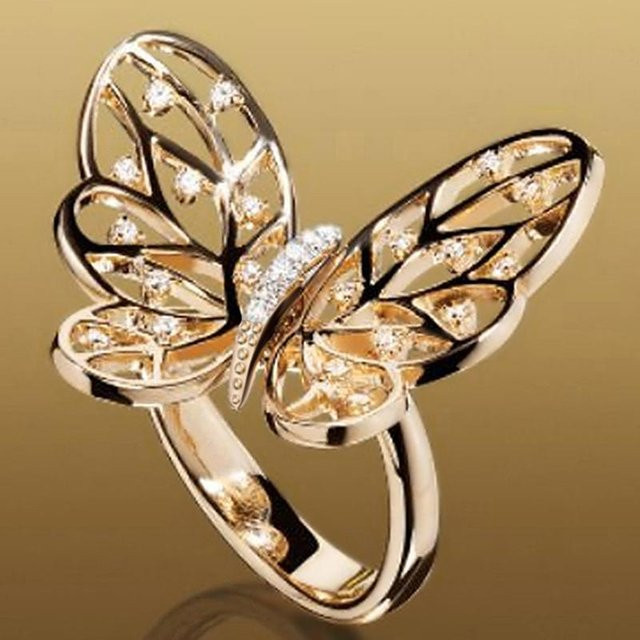 YIRAN Jewelry Schmetterlings-Fingerring, Gold, Zirkonia, Damen - Bild 1
