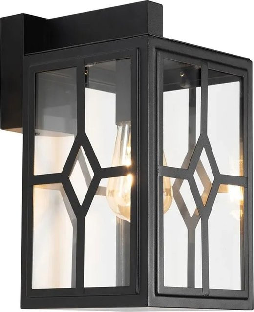 QAZQA Dover Klassische Außenwandleuchte aus Stahl und Glas in Schwarz, dimmbar, IP44 - Bild 1