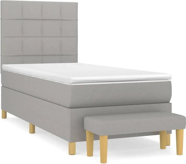 vidaXL Boxspringbett Hybrid mit Matratze und Taschenfederkern, Hellgrau, B/T/H: 80 x 200 x 128 cm - Bild 1