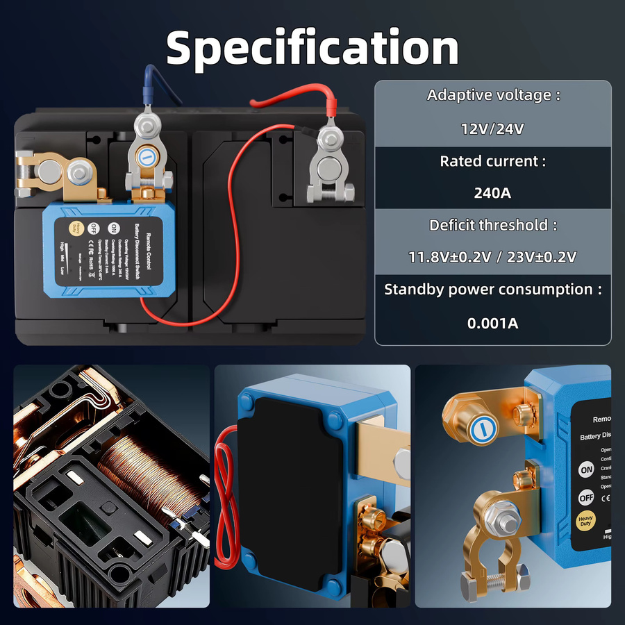 Daiertek Fernbedienung Batterietrennschalter 12V/24V 240A mit Spannungsschutz und Anti-Interferenz für PKW und LKW - Bild 3