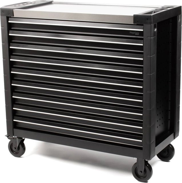 Mephisto-Tools Pro-Line Werkzeugwagen aus Edelstahl in Schwarz mit 9 Schubfächern, abschließbar und rollbar mit Arbeitsplatte - Bild 1