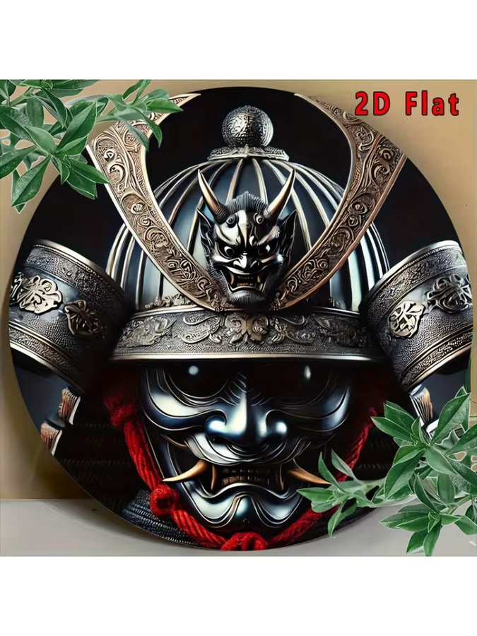 Potdemiel Japanischer Samurai-Helm Oni Mask Metall-Wandkunst in Rot und Schwarz, Durchmesser: 20,32 cm - Bild 7