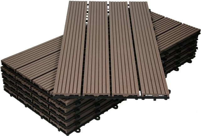 ECD Germany WPC Terrassenfliesen im 3er Set, Dunkelbraun, Click-System, B/T: 60 x 30 cm - Bild 2