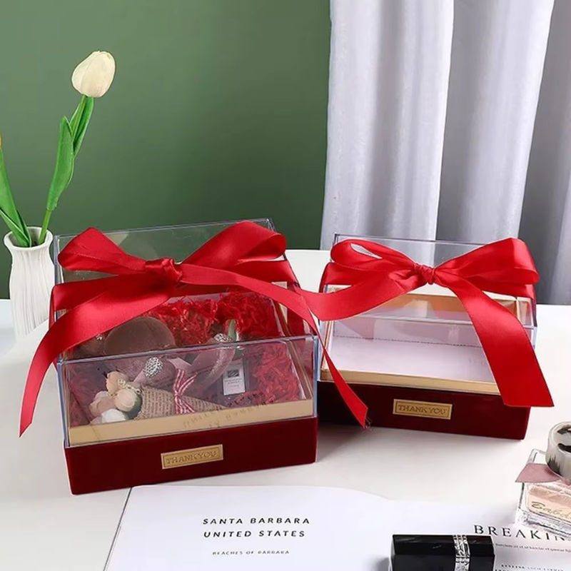 Luxuriöse Acryl Geschenkbox für Hochzeit und Valentinstag in Transparent mit Schleife und LED-Licht, rechteckig und modern - Bild 2