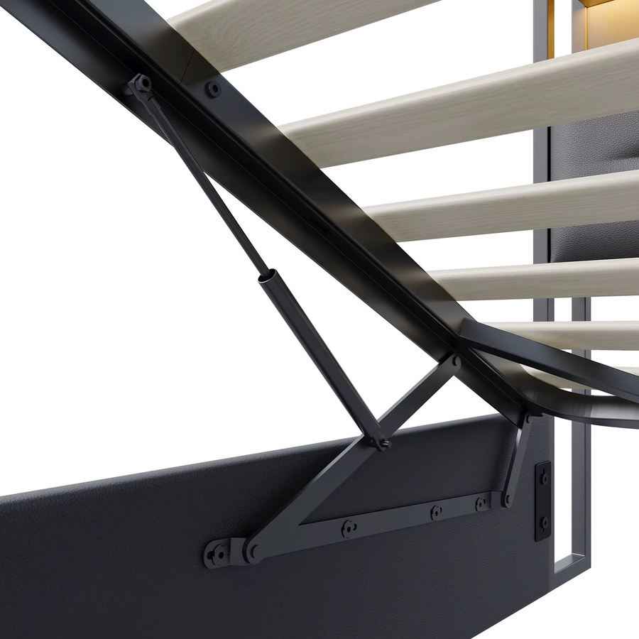 Modernes Polsterbett mit Stauraum und Kopfteil in Grau, Doppelbett mit hydraulischem Lift-up-System aus Kunstleder, B/T/H: 160 x 200 cm - Bild 6