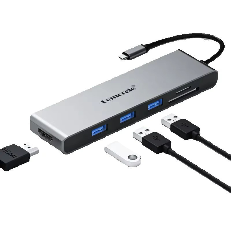 Lemorele 6-in-1 USB C Hub Dockingstation in Grau mit HDMI 4K, USB A 3.0 und TF SD Kartenleser für Laptop und Tablet - Bild 5