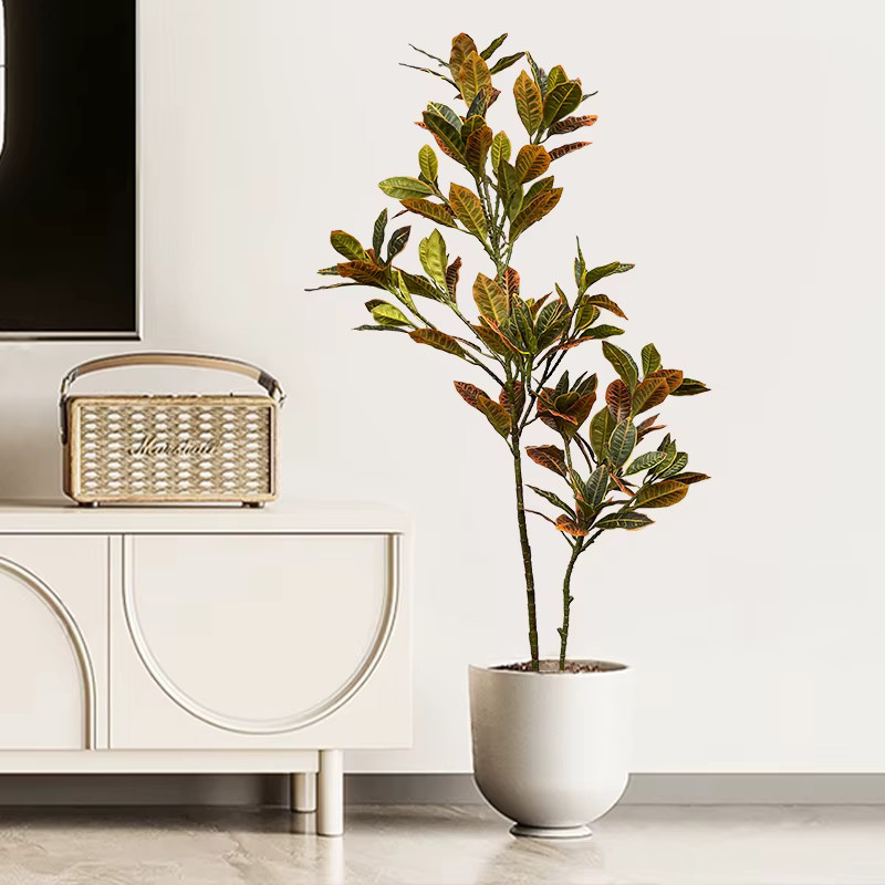 Künstliche Codiaeum-Pflanze von Kmitang in Grün, tropischer Ficus-Baumzweig mit Blättern, Höhe: 85 cm - Bild 2
