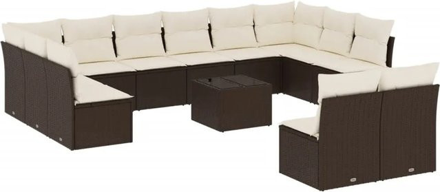 vidaXL 13-tlg. Garten-Sofagarnitur in U-Form aus braunem Polyrattan mit UV-beständigen Kissen - Bild 1