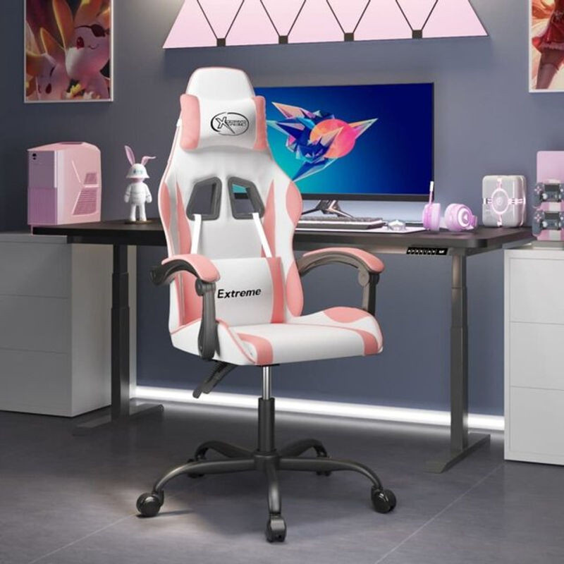 vidaxl Gamingstuhl aus Kunstleder in Weiß und Rosa - Bild 1