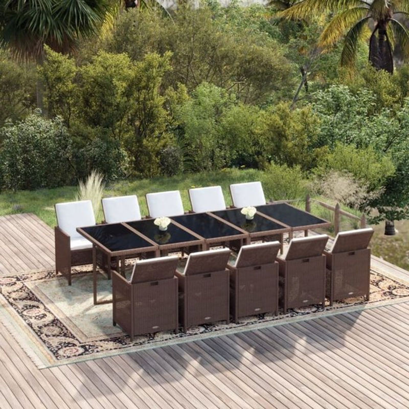 11-teilige moderne Garten-Essgruppe aus Poly-Rattan mit Kissen in Braun und Creme von vidaxl - Bild 1