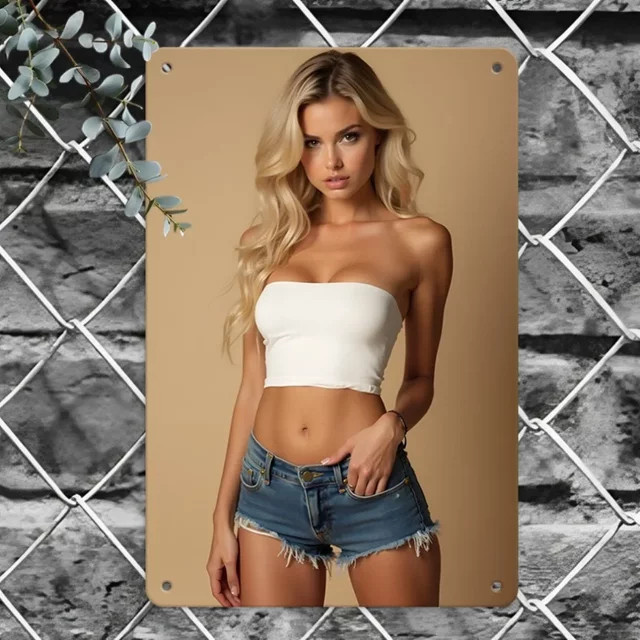 HELLOYOUNG Vintage Metall Wandkunst Blonde Lady Retro Eisen Dekor Portrait in Weiß - Bild 1