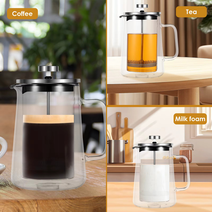 Willstar Französische Presse Kaffeemaschine aus Glas mit Filtration, Espresso-Topf und Perkolator, transparent, 350 ml / 650 ml / 1000 ml - Bild 4