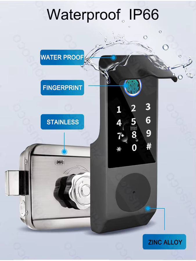 Tuya Smart Lock für den Außenbereich mit Fingerabdruck und TTlock App, wasserdichtes biometrisches digitales Türschloss in Schwarz - Bild 5