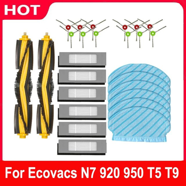 Ecovacs Ersatzteil-Set für Deboot OZMO N7 920 950 T5 und Yeedi 2 Hybrid mit Hauptseitenbürste, Hepa-Filter und Mopp-Lappen Stoffbezug - Bild 1