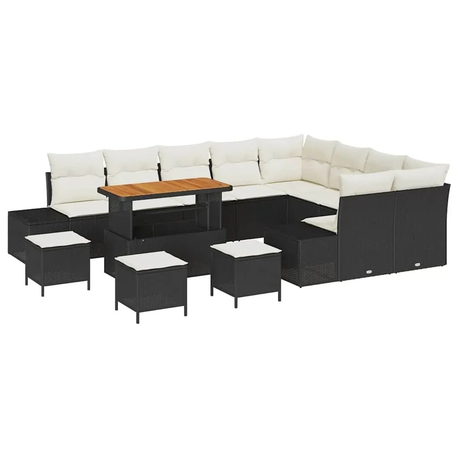 vidaXL Garten-Sofa-Set aus Polyrattan in U-Form mit 13-teiligem Set, Schwarz und Beige, inklusive Polster und Ottoman für Garten und Terrasse - Bild 2