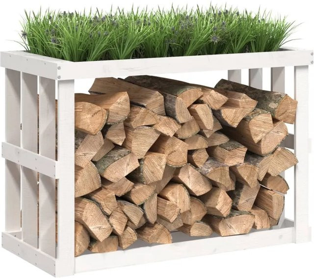 vidaXL Outdoor-Kaminholzregal aus Massivholz Kiefer in Weiß, B/T/H: 108 x 52 x 74 cm - Bild 1