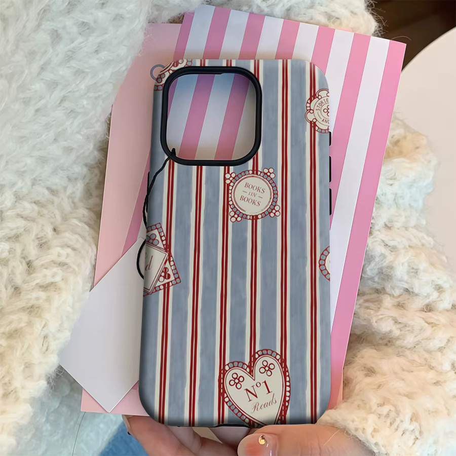 Bookish Handyhülle mit gestreiftem Design für Apple iPhone 17 16 15 14 13 12 11 Pro Max Plus in Multicolour mit doppelschichtiger Rückseite - Bild 3