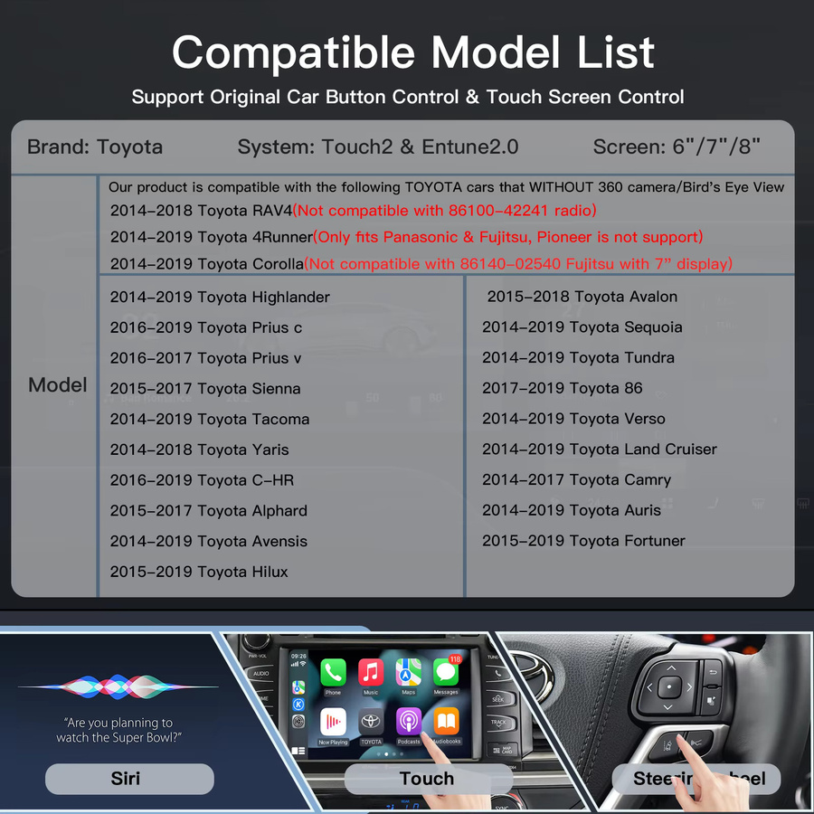 CARABC Drahtloses CarPlay und Android Auto Modul für Toyota Avalon, RAV4, Corolla, Tacoma, Camry, Tundra, Highlander, Prius, 4Runner und Yaris in Grau - Bild 5
