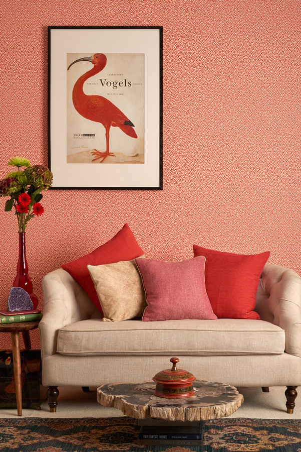 Cole & Son Tapete Vermicelli Coral in Rot und Orange mit geometrischem Abstract-Design - Bild 1