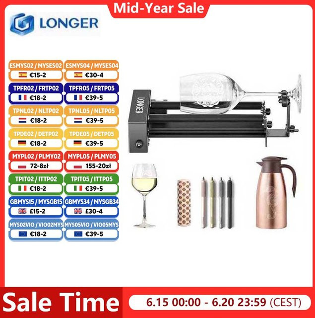 Upgradekit mit rotierender Rolle für Lasergravierer 360 Grad, Durchmesser einstellbar von 6 bis 300 mm, Schwarz, kompatibel mit RAY5 5W 10W 20W Laser B1 Se - Bild 1