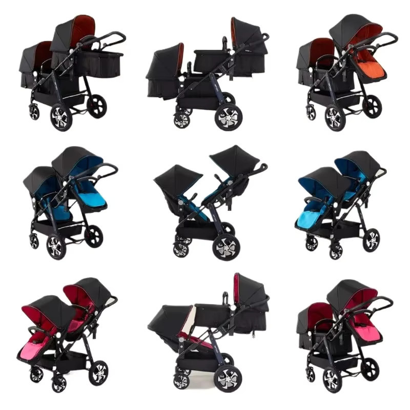 LUVCHAIN Faltbarer Zwillings-Kinderwagen mit Stoßdämpfung in Orange und Schwarz - Bild 2