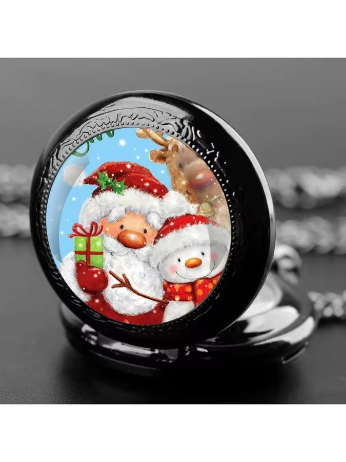 Kreative digitale Quarz-Taschenuhr als Anhänger mit Glaskuppel und Motiv Weihnachtsmann oder Schneemann, Multicolor - Bild 6