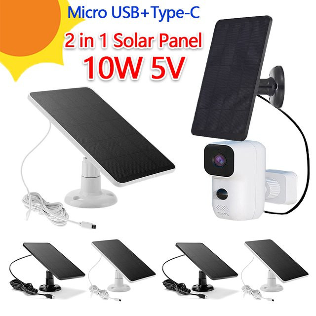 ieGeek Solarpanel-Kit für Outdoor Wireless Security Cameras, 10W 5V Wasserdichtes Solarladegerät mit DC5521 und USB-C Anschluss, Weiß - Bild 1