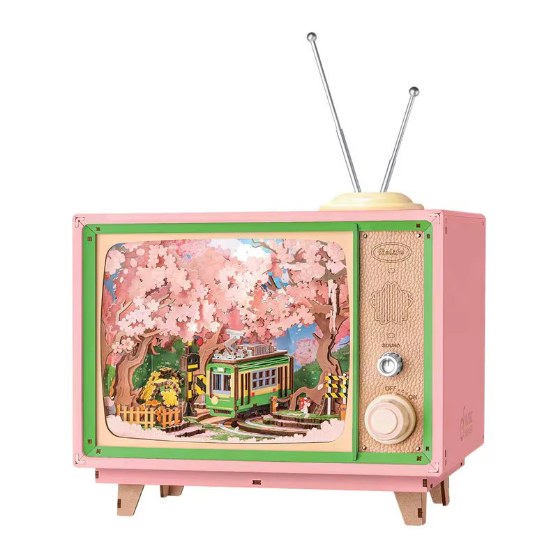 Robotime Sakura Dreamy Tour AMT02 DIY Musikbox 3D Holzpuzzle Buchnische TV-Modellbausatz aus Holz - Bild 2