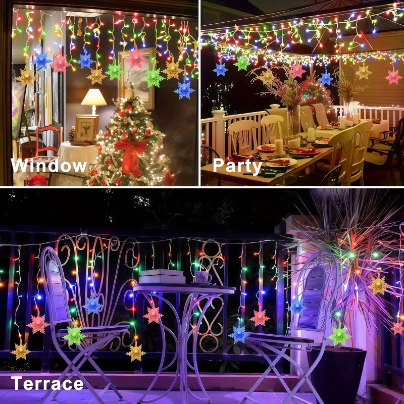 Solarbetriebene Eisstreifen-Schneeflocken-Lichterkette von OKAL RED EAST in Schwarz zur Weihnachtsbaum-Dekoration und winterlichen Stimmungsbeleuchtung - Bild 3