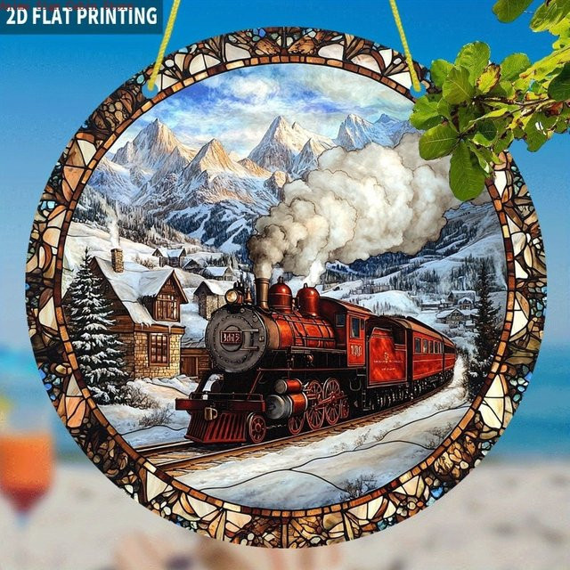 Potdemiel Sonnenfänger Rundes Acrylschild mit Snowy Mountain Landschaft und Vögeln, Wanddekoration Winter Motiv, Durchmesser: 20 cm - Bild 1