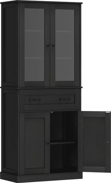 HOMCOM Küchenschrank Hochschrank Buffetschrank mit Acryltüren und Schublade, Schwarz, B/T/H: 76 x 40 x 182,5 cm - Bild 1