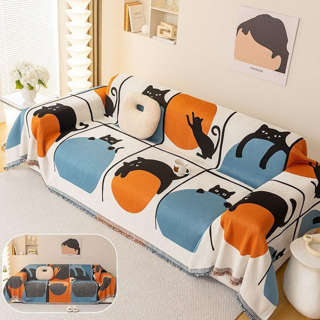 Super Six Chenille Sofabezug mit Cartoon-Design, Set für alle Jahreszeiten, B/B: 180 x 130 cm, Orange und Blau - Bild 1