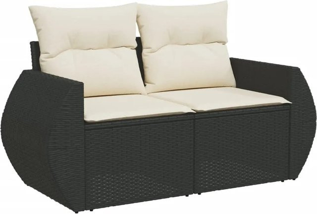 vidaXL Gartensofa 2-Sitzer aus Polyrattan mit Kissen in Schwarz - Bild 1