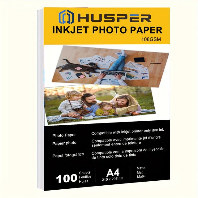 HUSPER Fotopapier A4, 100 Blatt, 108 g/m², Weiß, für Tintenstrahldrucker - Bild 1