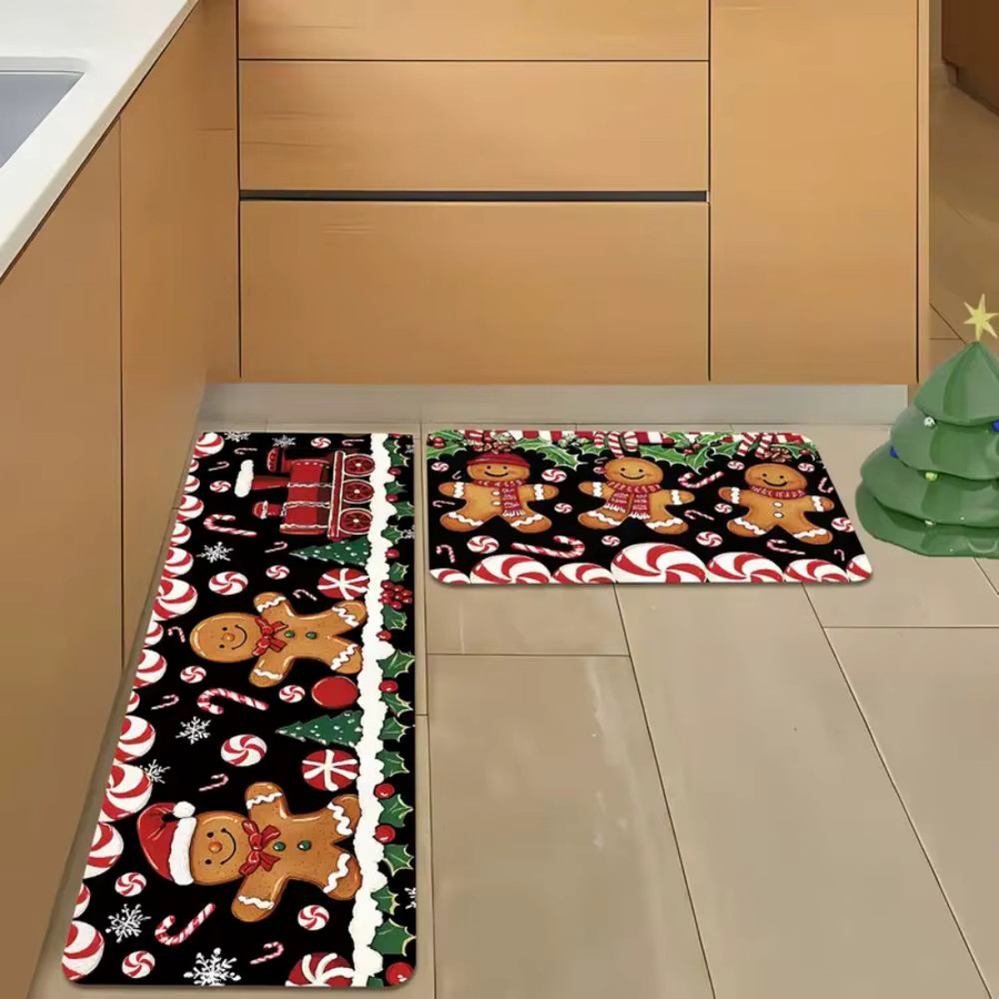 VIKAMA 2-teiliges Weihnachtsteppich-Set in Multicolor, rutschfest und schmutzabweisend, Baumform für Badezimmer und Küche, B/T/H: 120 x 40 x 2 cm und 60 x 40 x 2 cm - Bild 4