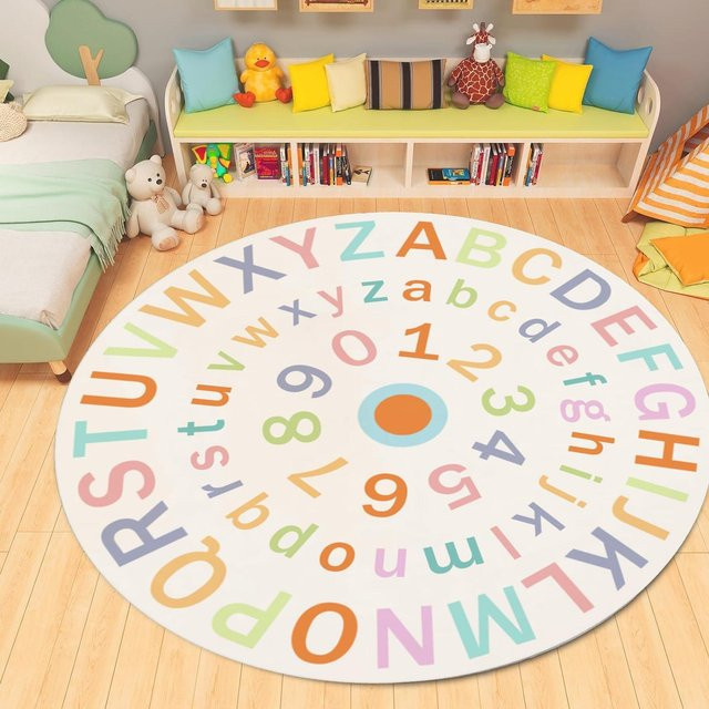 Lodestar ABC Alphabet Kinder Teppich Rund, Waschbare Rutschfeste Spielmatte für Kinderzimmer, Durchmesser: 40 cm - Bild 1