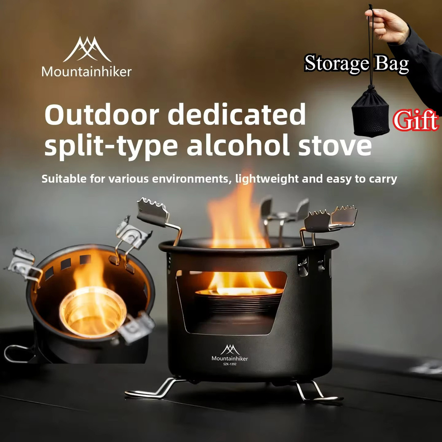 MOUNTAINHIKER Upgrade Alkoholofen für Flüssig- und Festbrennstoff, tragbarer Campingkocher mit Kessel, Schwarz - Bild 2
