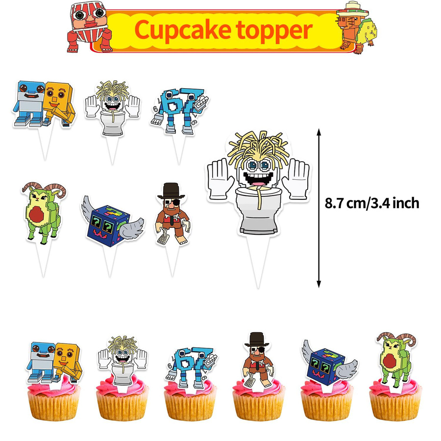 Monika Chen Steal Brainrot Geburtstagsdeko Set aus Papier mit Fahne und Kuchenstecker in Multicolor - Bild 1